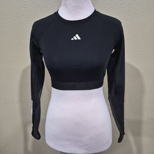 Adidas Women's Black Hyperglam  Training Cropped Long Sleeve Tee  IN6773 Size S